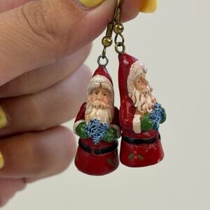 Vintage Plastic Santa Claus Christmas Dangle Earrings Costume Jewelry 1990s